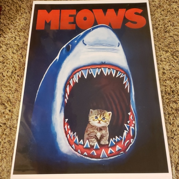 Too Fast Meows 11" x 17" Kitten Riding in Shark Mouth Nautical Tattoo Art Print - Picture 1 of 8